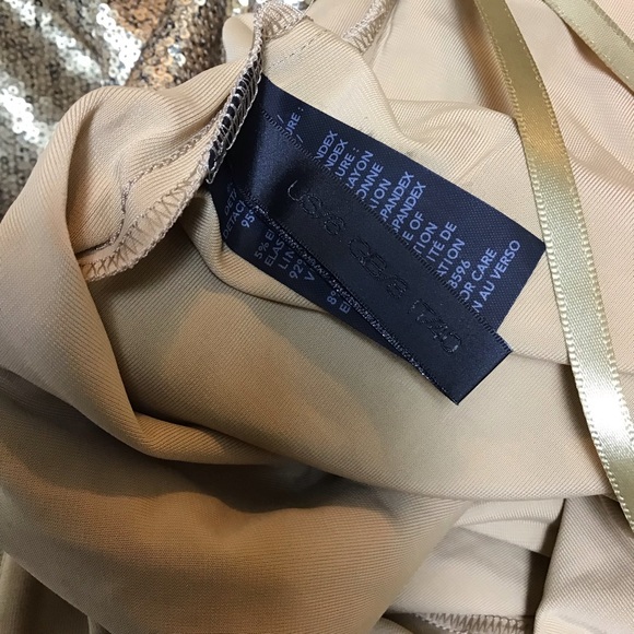 New without tags Donna Karan gold sequin deep v neck Belted Sequined Dress gown - Picture 9 of 14